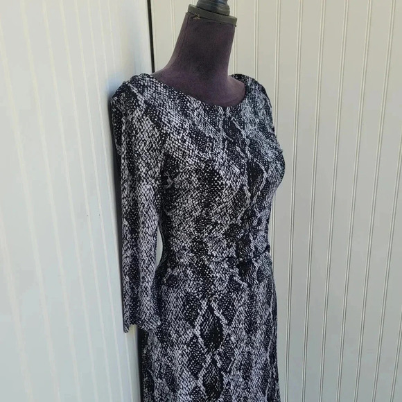 Enfocus Studio Womens Dress Snake White Black Print Fit Flare 3/4 Stretch Sz 4 - Picture 5 of 9